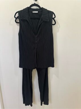Zara Black Pinstripe Sleeveless Top & Pants Set